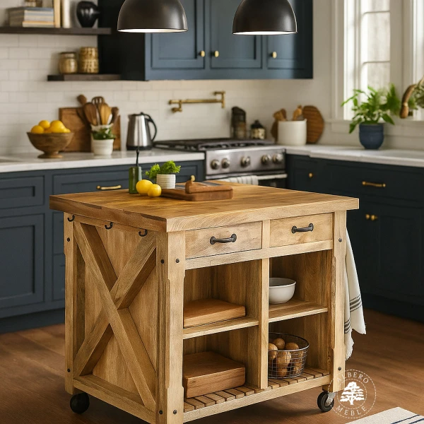 Wolnostojąca wyspa do kuchni z jasnego drewna