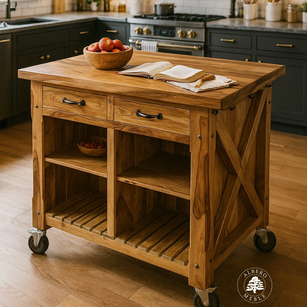 Wolnostojąca wyspa do kuchni z jasnego drewna