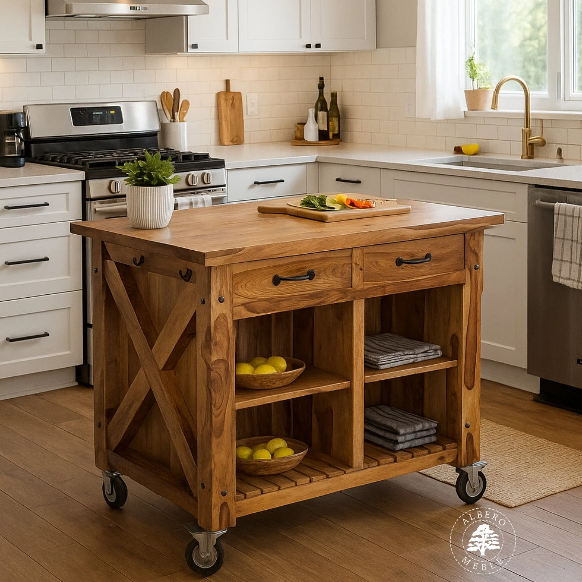 Wolnostojąca wyspa do kuchni z jasnego drewna