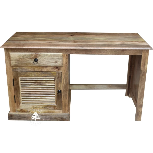 Klasyczne biurko z jasnego drewna mango z żaluzjowymi drzwi