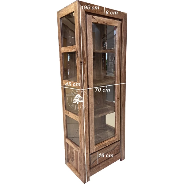 Pojedyncza drewniana witryna Goa przeszklona z trzech stron