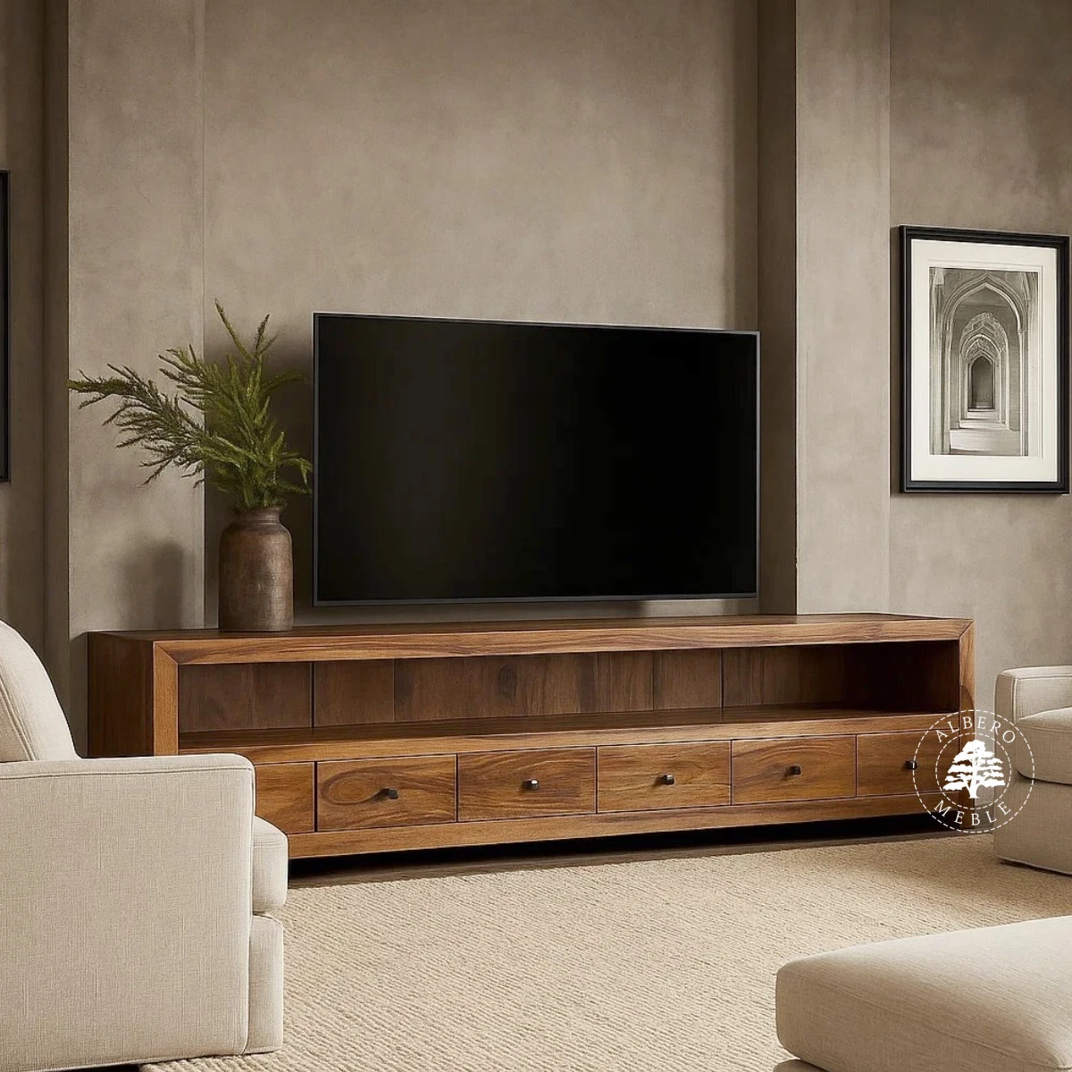 Komoda drewniana RTV z szufladami