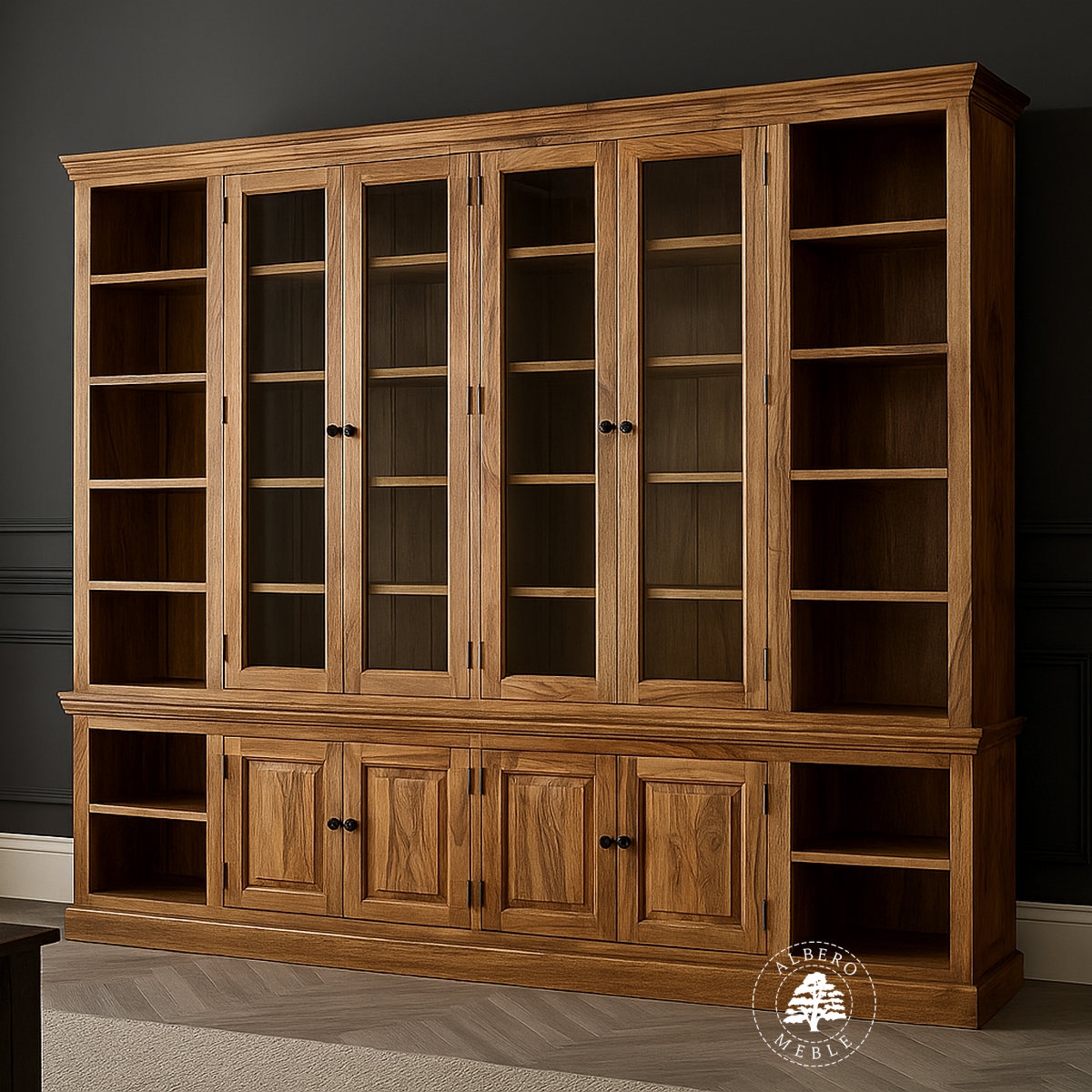 Klasyczna biblioteka z litego drewna