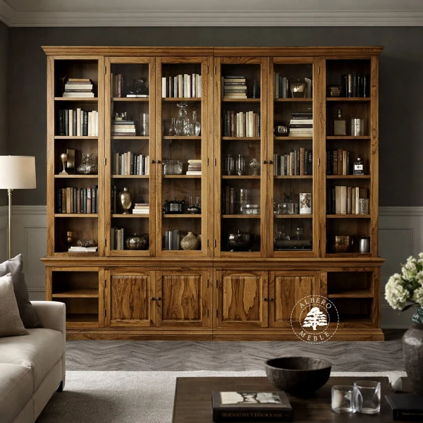 Klasyczna biblioteka z litego drewna