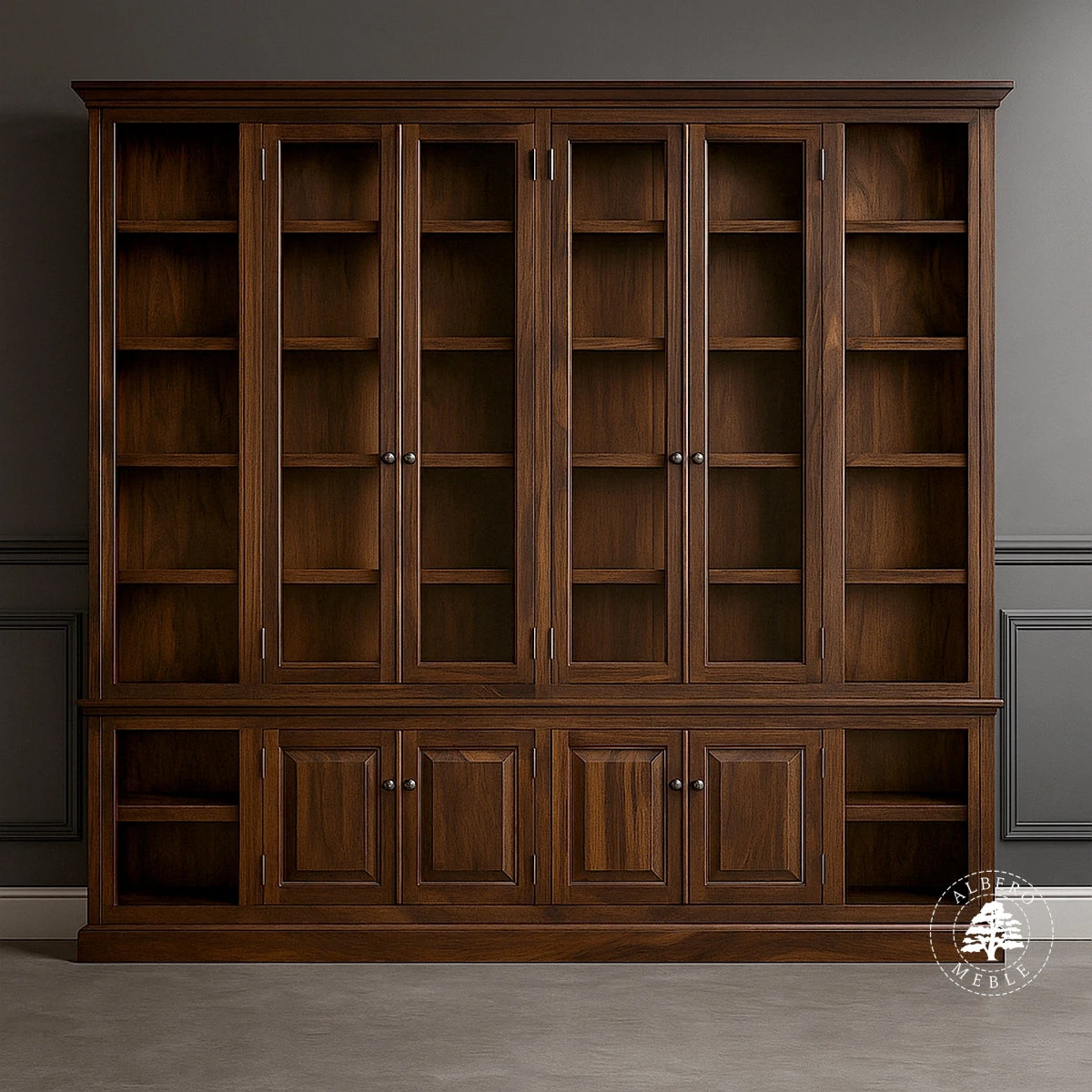 Klasyczna biblioteka z litego drewna