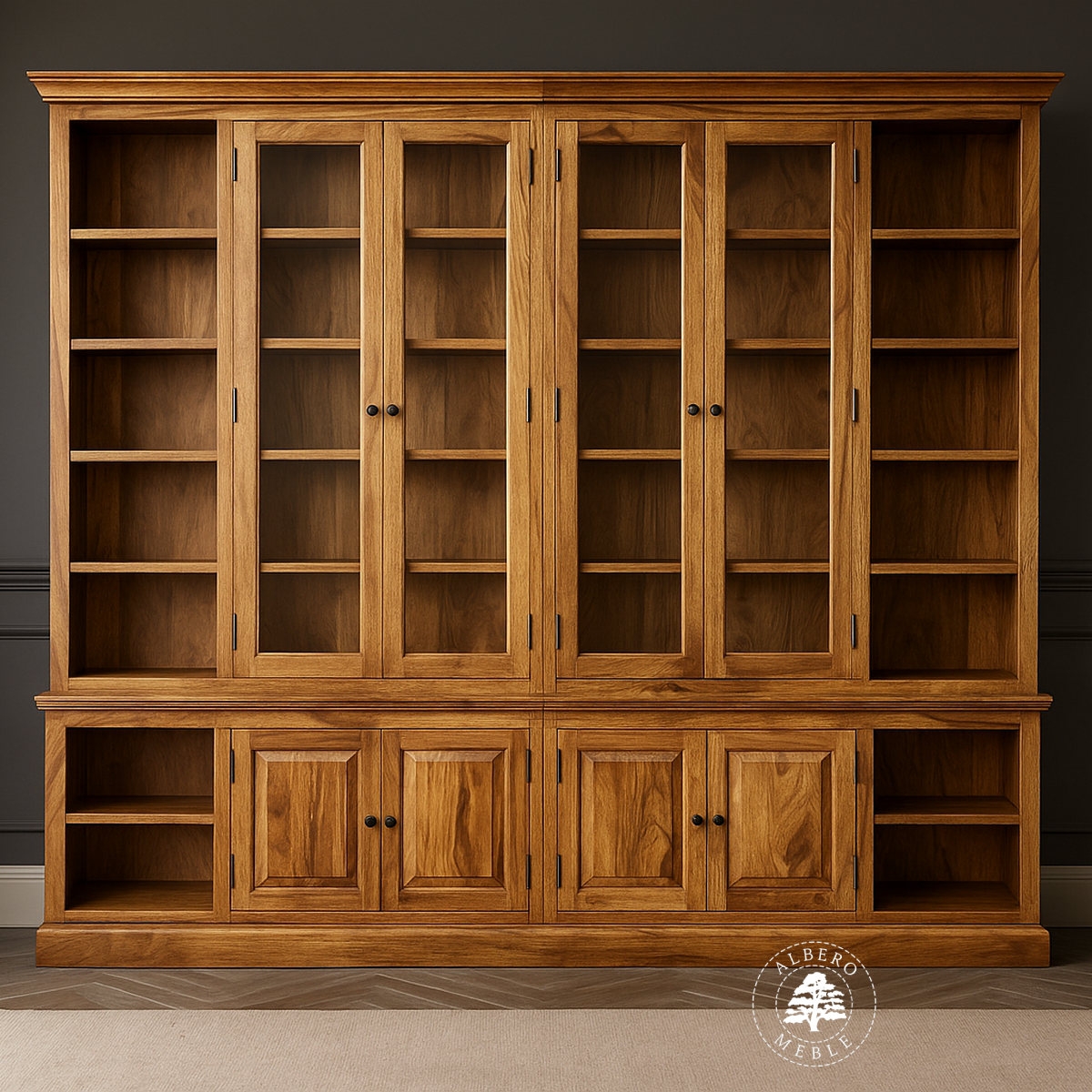 Klasyczna biblioteka z litego drewna