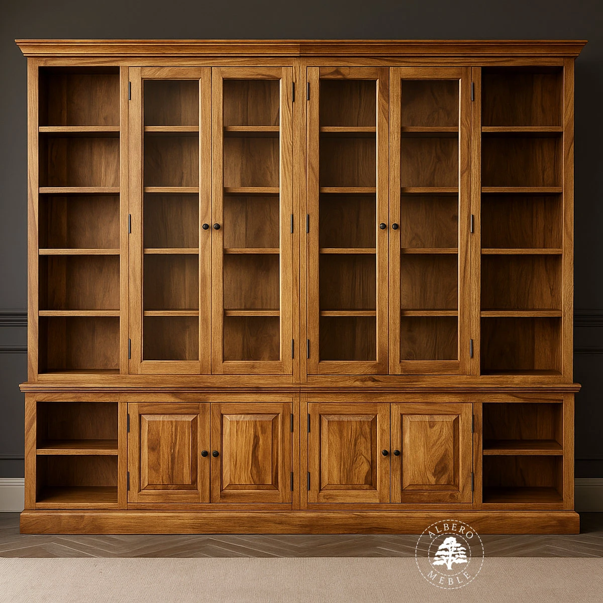 Klasyczna biblioteka z litego drewna