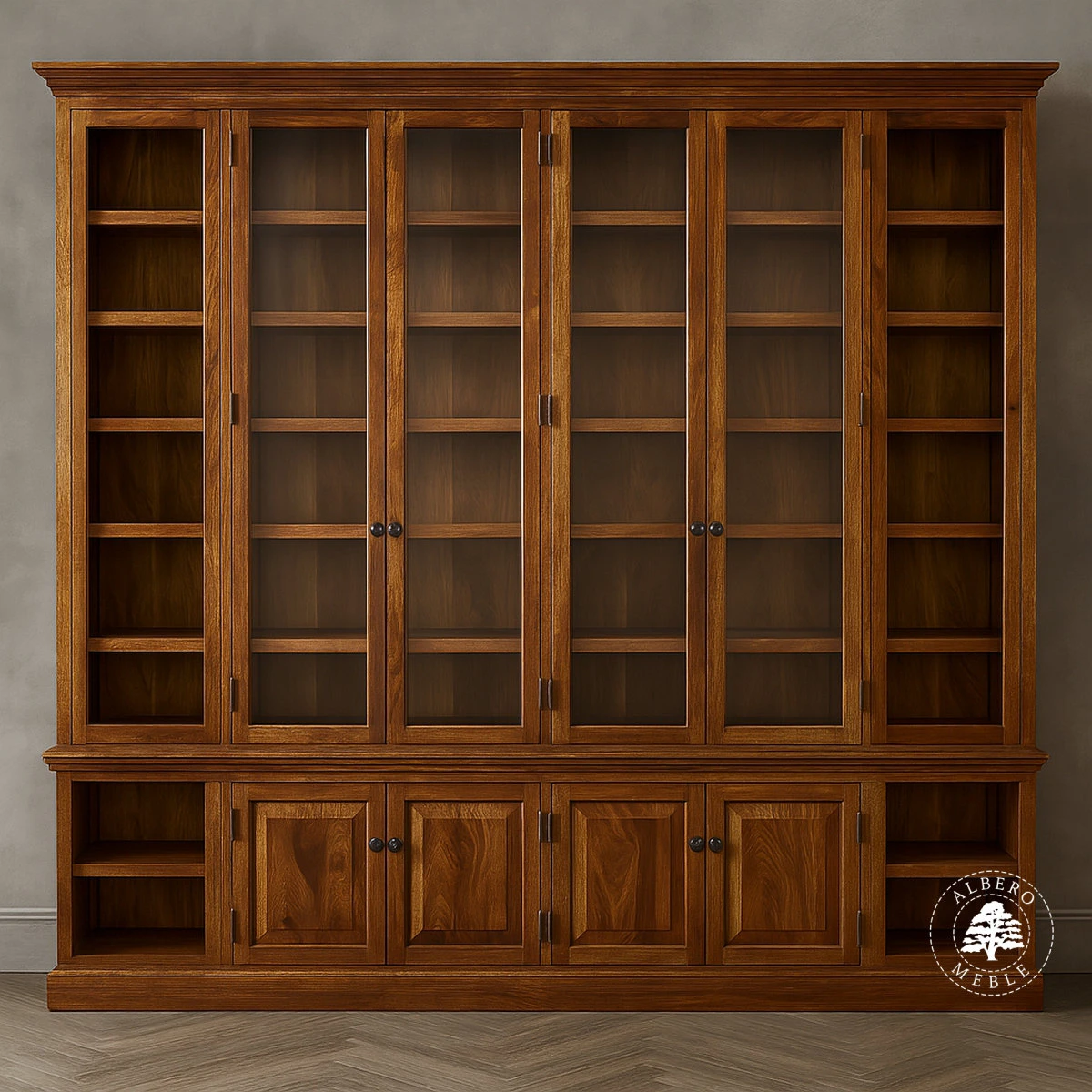 Klasyczna biblioteka z litego drewna