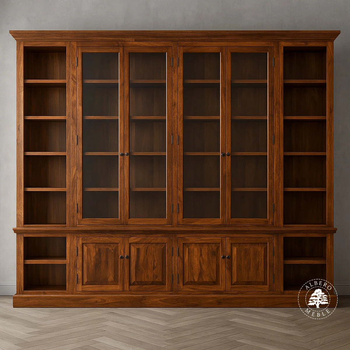 Klasyczna biblioteka z litego drewna