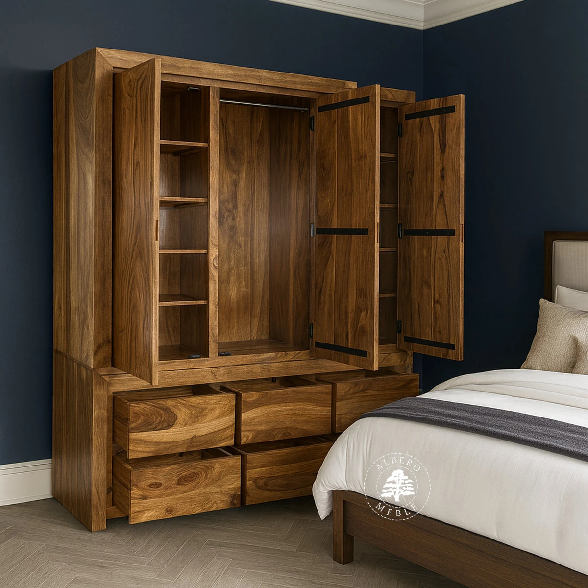 Trzydrzwiowa Drewniana Szafa w Stylu Nowoczesnym na Wymiar