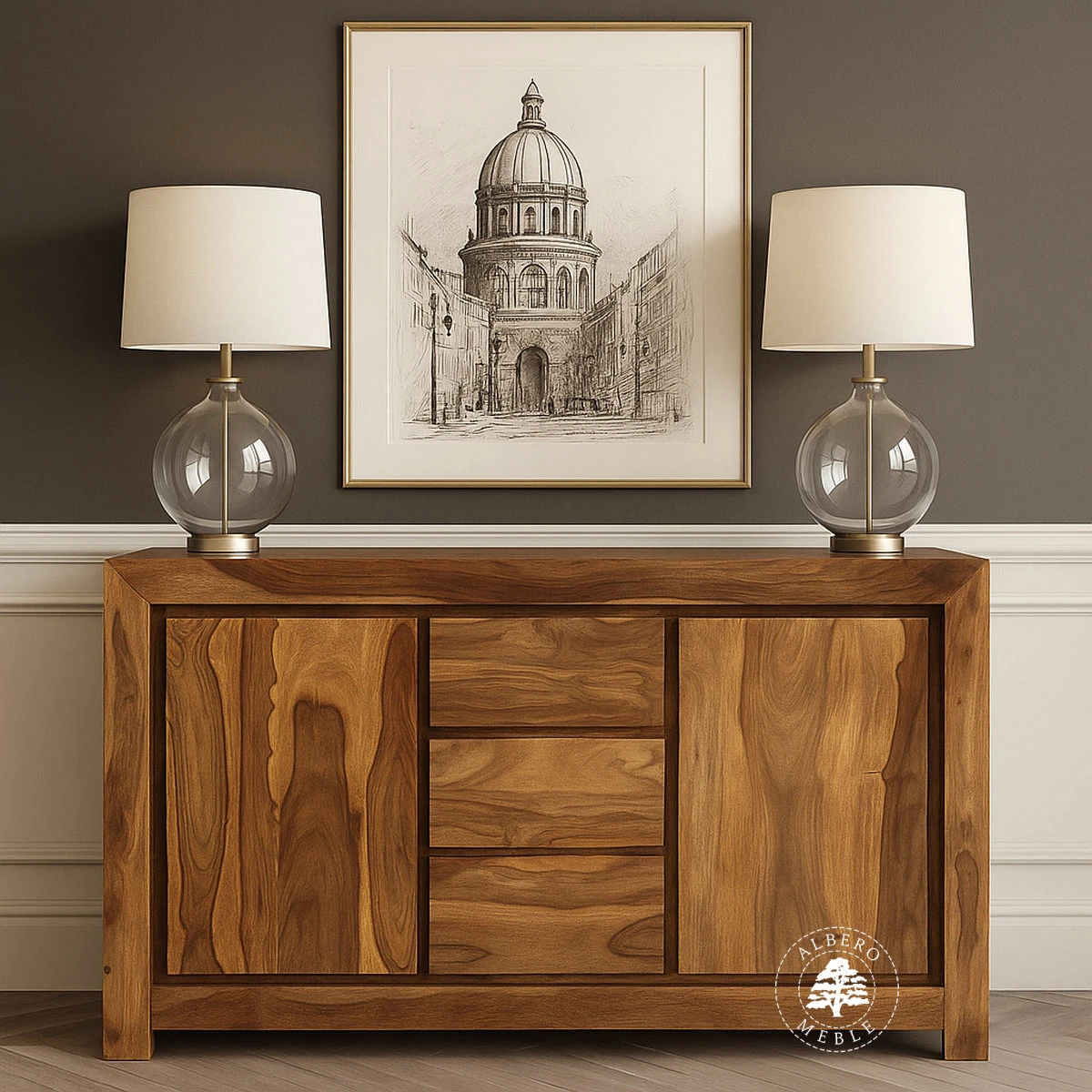 Komoda Goa z litego drewna z wysokimi drzwiami