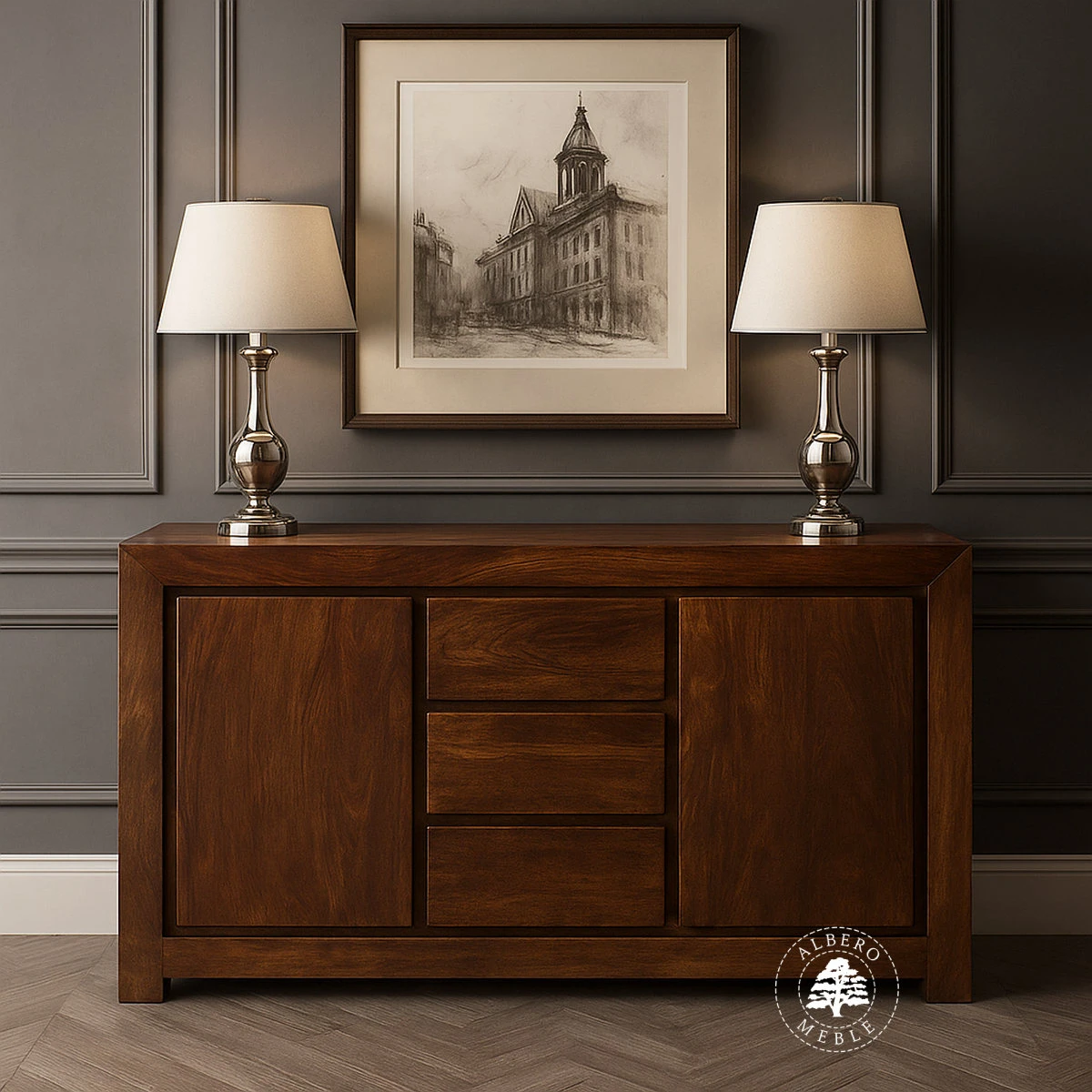 Komoda Goa z litego drewna z wysokimi drzwiami