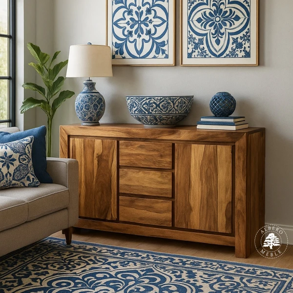 Komoda Goa z litego drewna z wysokimi drzwiami