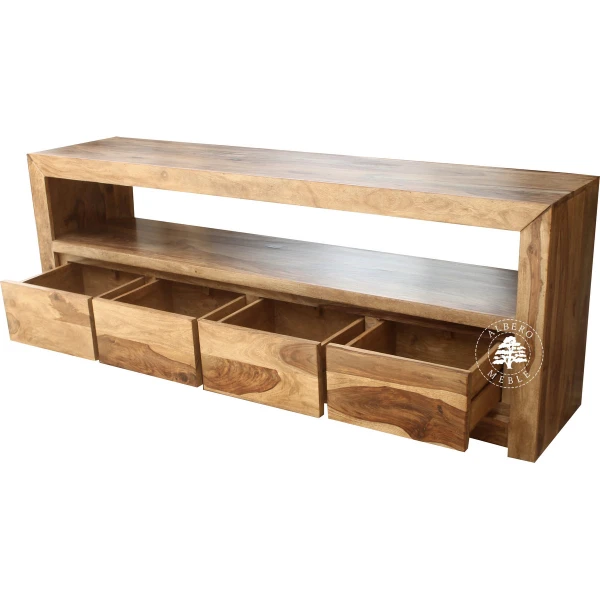 Drewniana komoda telewizyjna na wymiar z otwartym tyłem