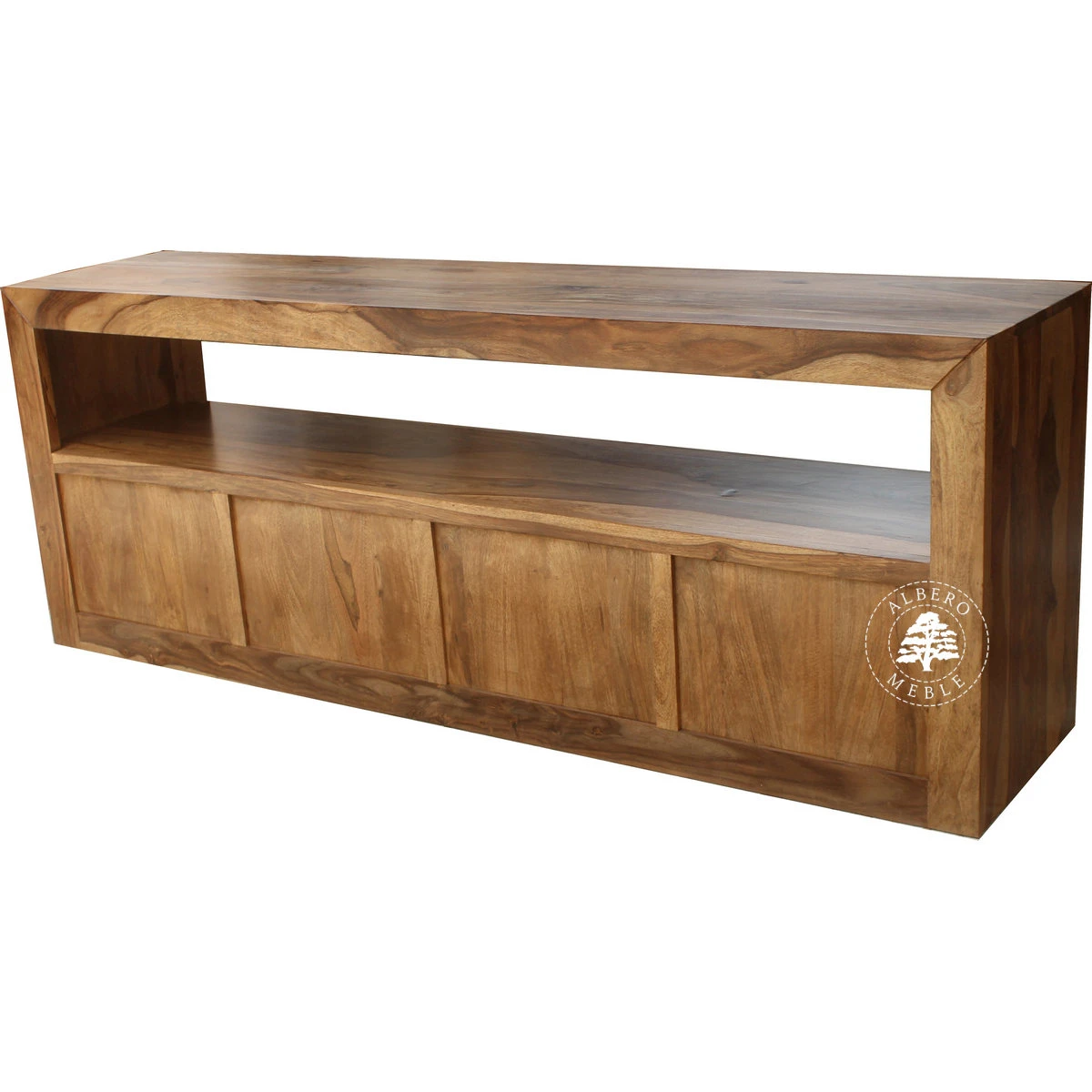 Drewniana komoda telewizyjna na wymiar z otwartym tyłem