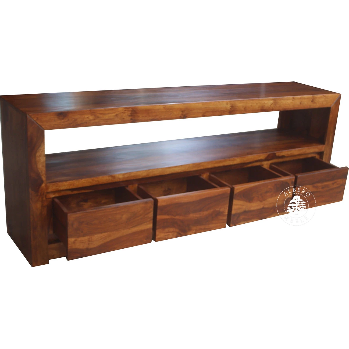 Drewniana komoda telewizyjna na wymiar z otwartym tyłem