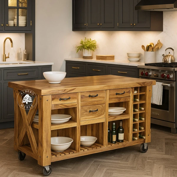 Wielofunkcyjna wyspa kuchenna z drewna naturalnego