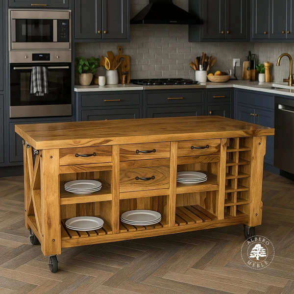 Wielofunkcyjna wyspa kuchenna z drewna naturalnego