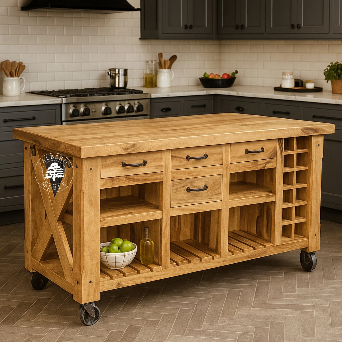 Wielofunkcyjna wyspa kuchenna z drewna naturalnego