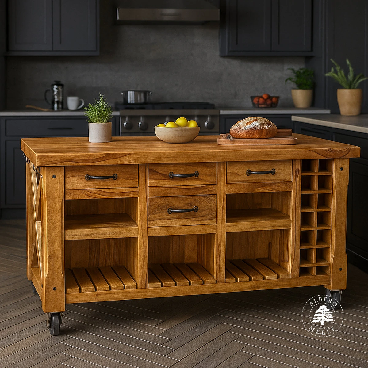 Wielofunkcyjna wyspa kuchenna z drewna naturalnego