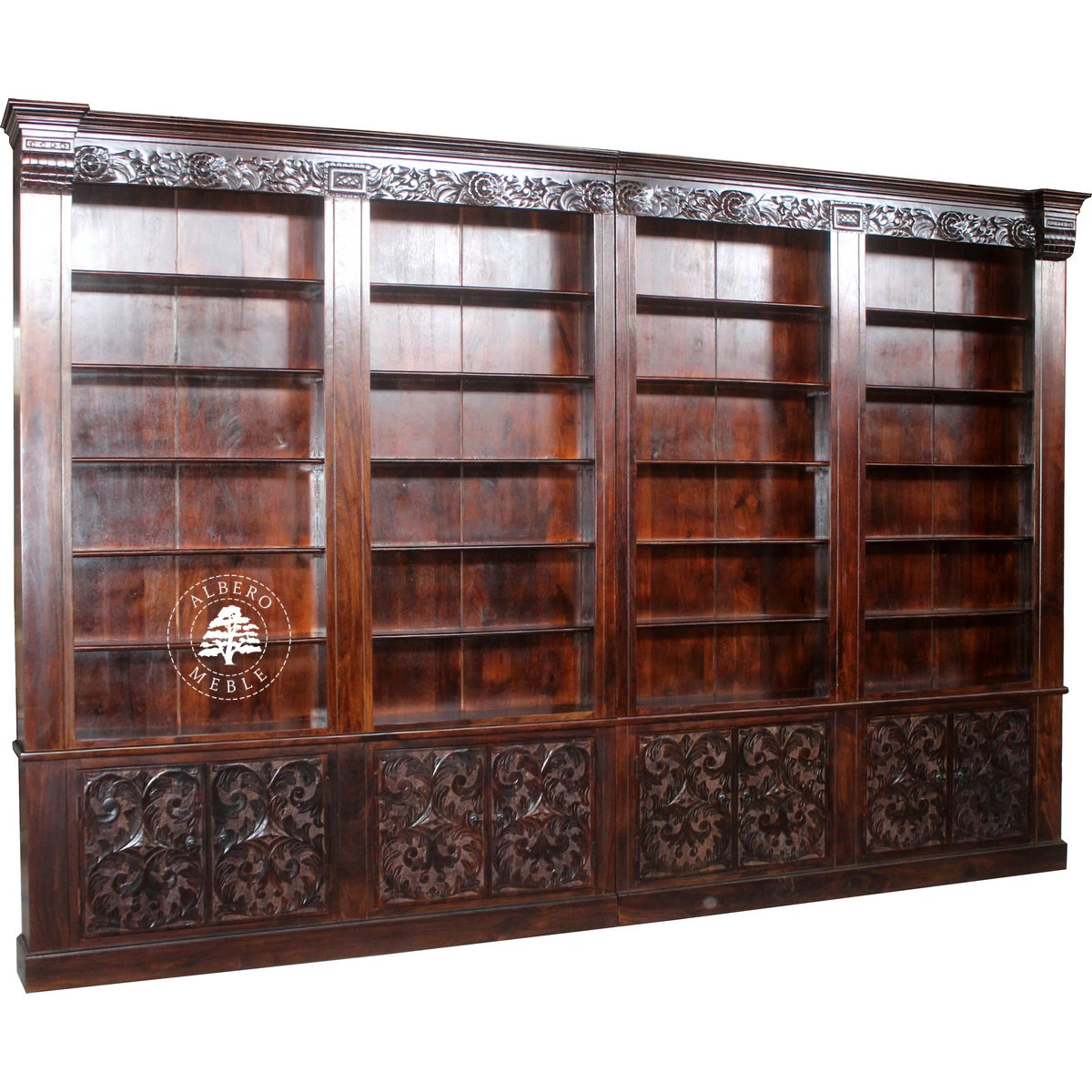 Stylizowana Biblioteka z Drewna z Ręcznie Rzeźbionymi Elem