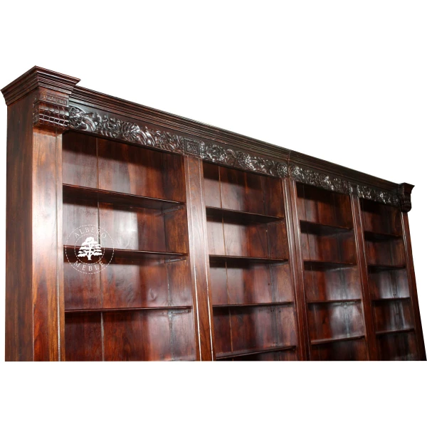 Stylizowana Biblioteka z Drewna z Ręcznie Rzeźbionymi Elem