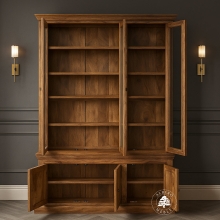 Przeszklona biblioteka z litego drewna do salonu