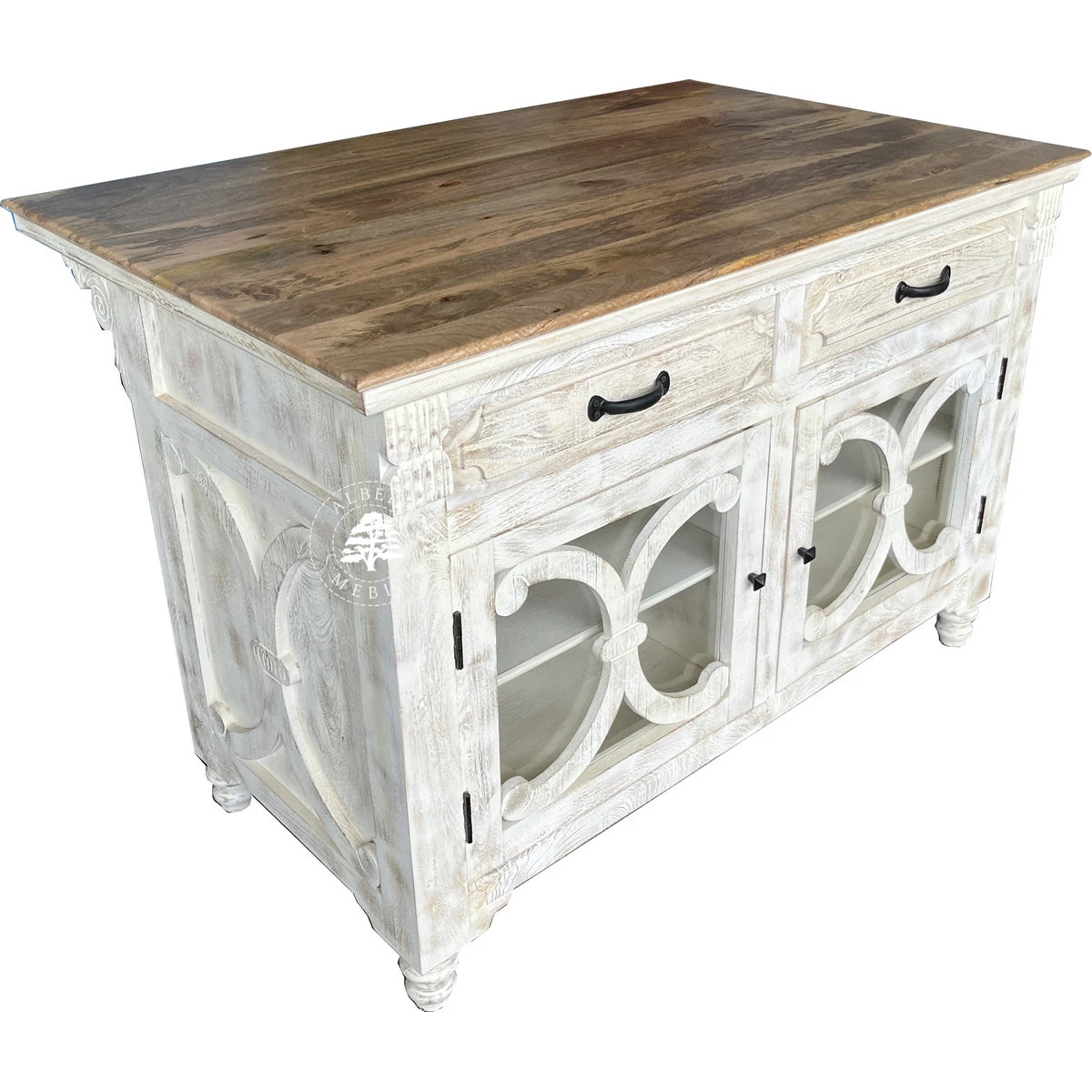 Drewniana Wyspa Kuchenna Przecierana na Biało