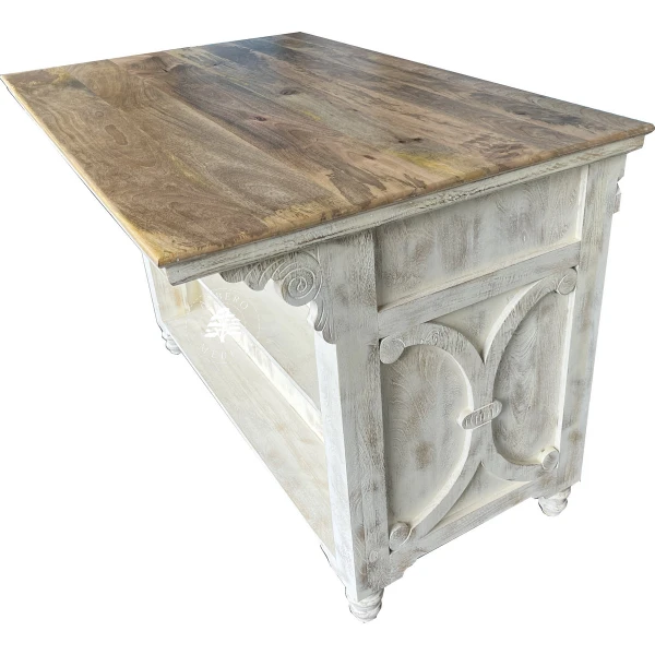 Drewniana Wyspa Kuchenna Przecierana na Biało