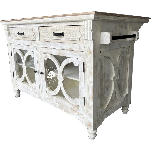 Drewniana Wyspa Kuchenna Przecierana na Biało