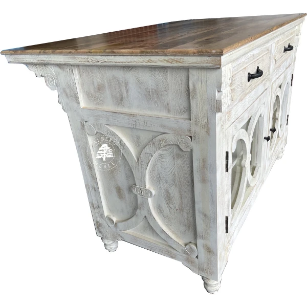 Drewniana Wyspa Kuchenna Przecierana na Biało