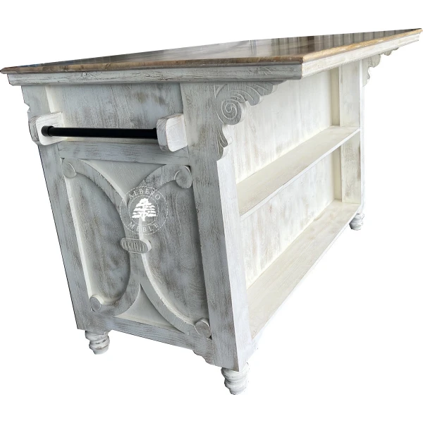 Drewniana Wyspa Kuchenna Przecierana na Biało