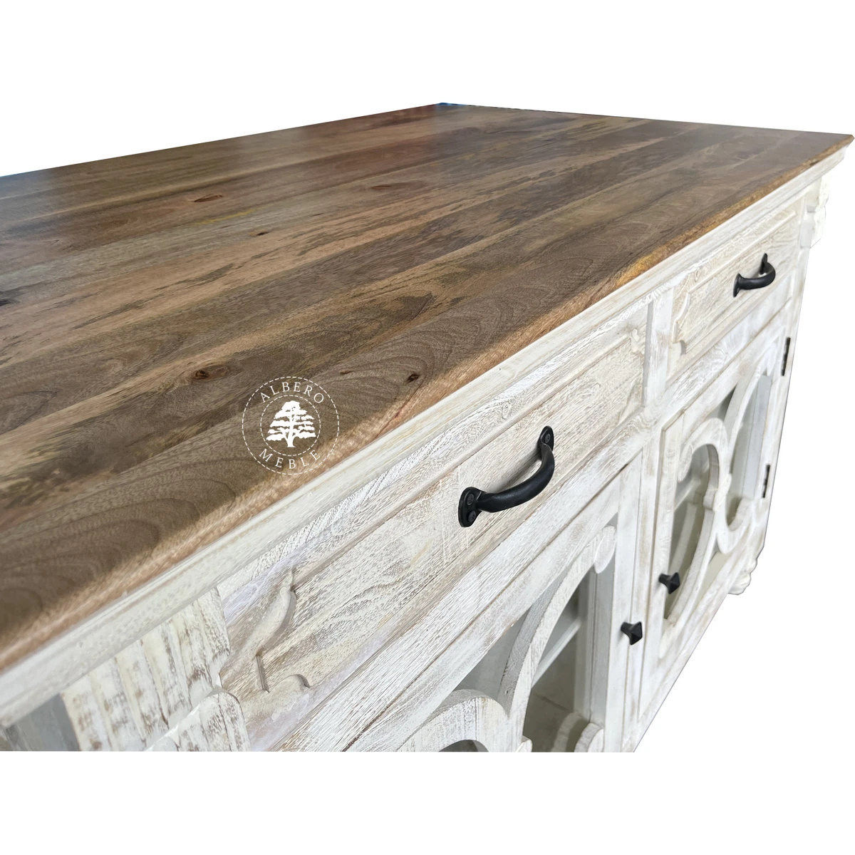 Drewniana Wyspa Kuchenna Przecierana na Biało