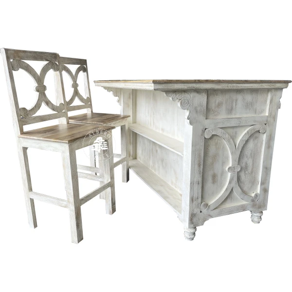 Drewniana Wyspa Kuchenna Przecierana na Biało