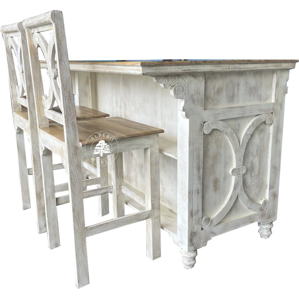 Drewniana Wyspa Kuchenna Przecierana na Biało