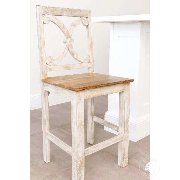 Drewniana Wyspa Kuchenna Przecierana na Biało