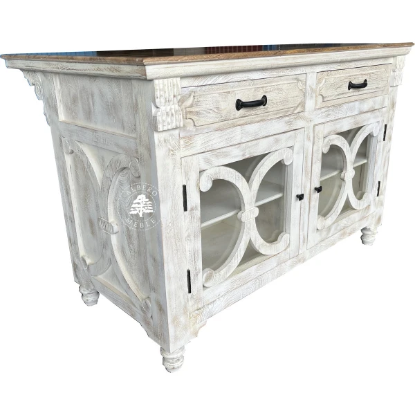 Drewniana Wyspa Kuchenna Przecierana na Biało