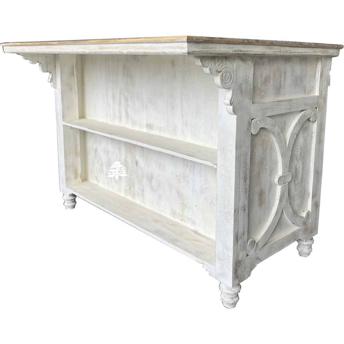 Drewniana Wyspa Kuchenna Przecierana na Biało