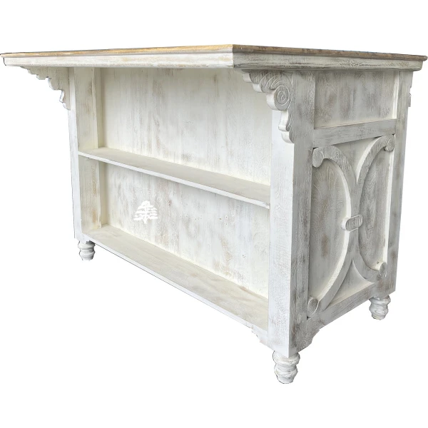 Drewniana Wyspa Kuchenna Przecierana na Biało