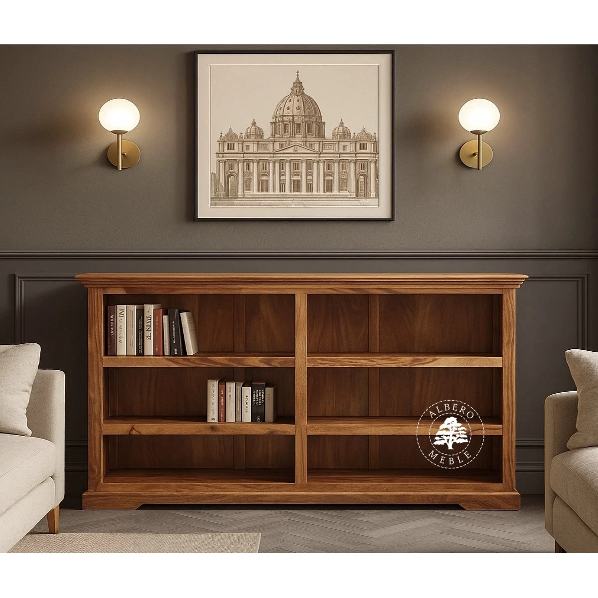 Niska biblioteczka drewniana