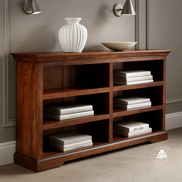 Niska biblioteczka drewniana