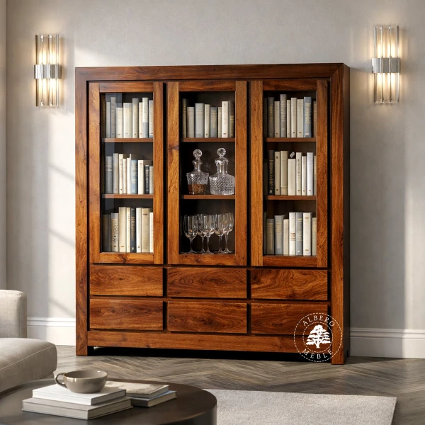 Nowoczesna Drewniana Witryna na Wymiar z Szufladami