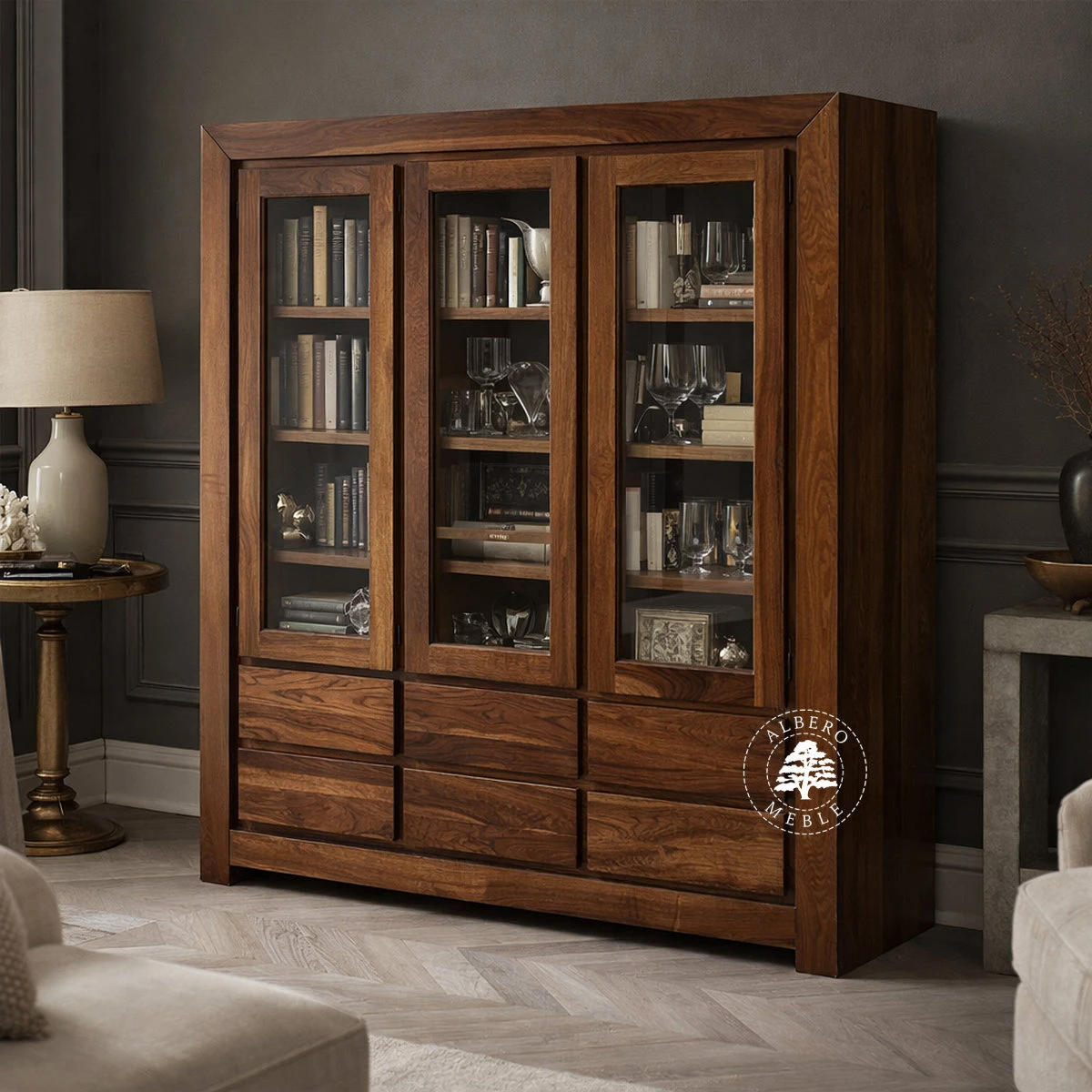 Nowoczesna Drewniana Witryna z Szufladami