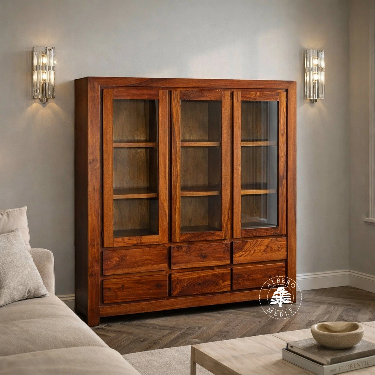 Nowoczesna Drewniana Witryna na Wymiar z Szufladami