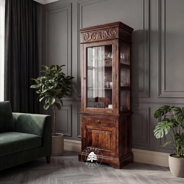 Witryna Drewniana Ręcznie Rzeźbiona na Nóżkach