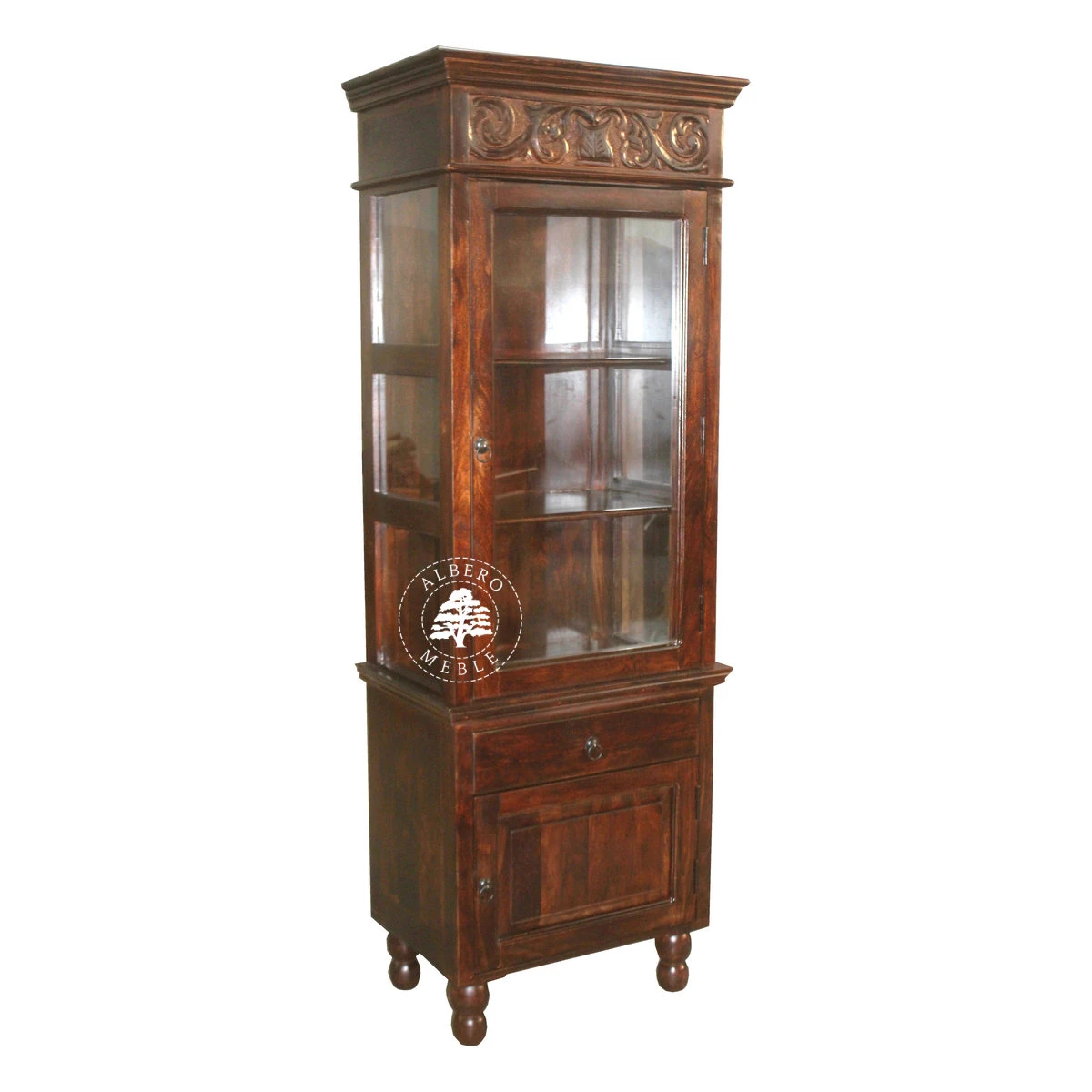 Witryna Drewniana Ręcznie Rzeźbiona na Nóżkach