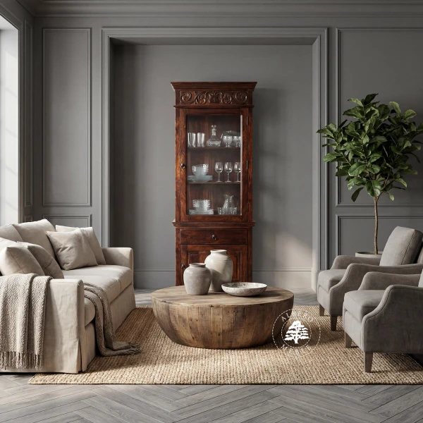 Witryna Drewniana Ręcznie Rzeźbiona na Nóżkach