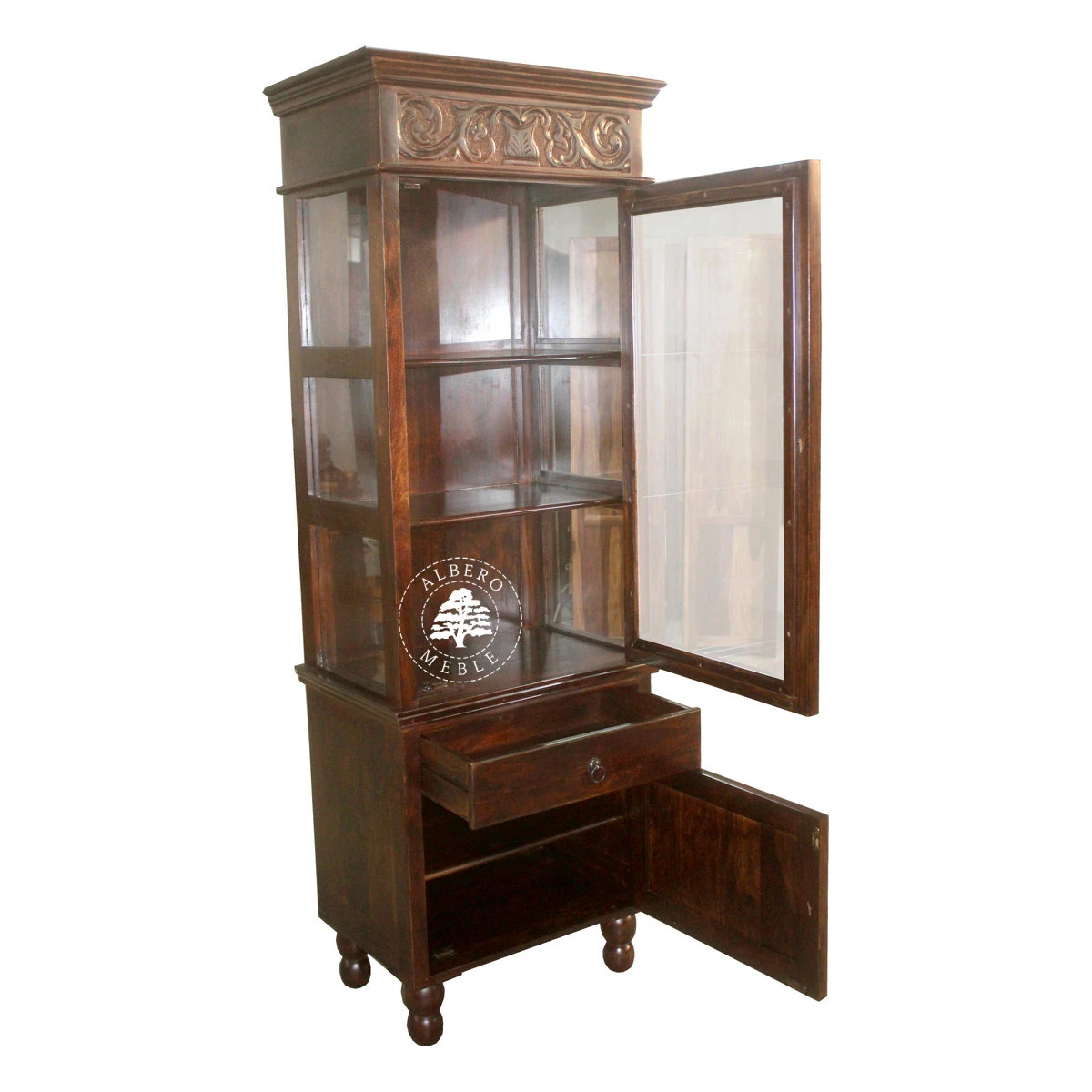 Witryna Drewniana Ręcznie Rzeźbiona na Nóżkach