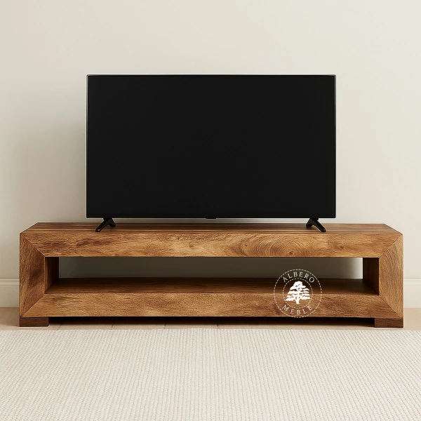 Niska półka pod tv wykonana z litego drewna