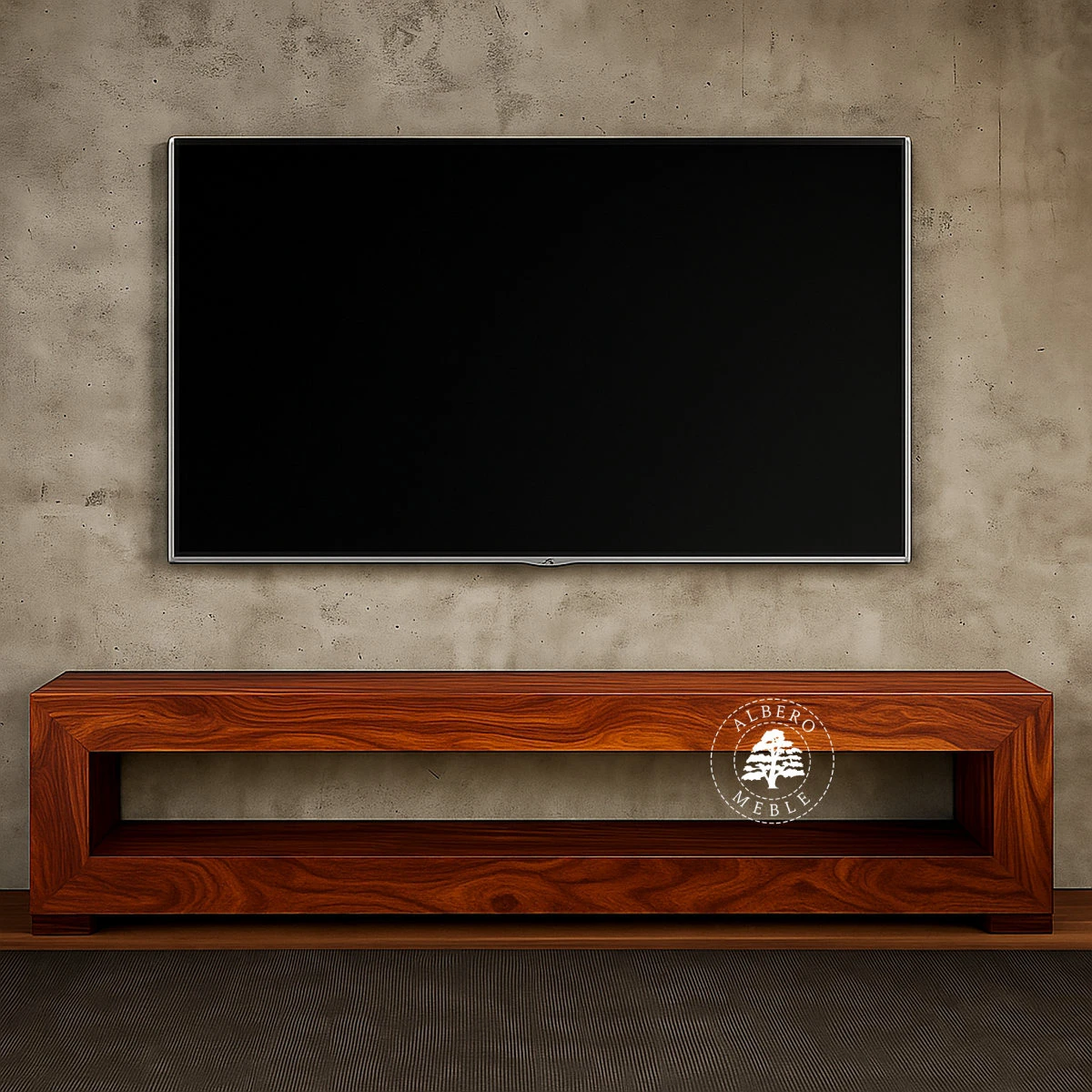 Niska półka pod tv wykonana z litego drewna